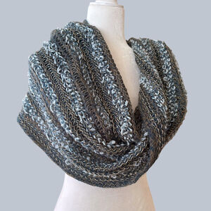 Blue Gold Stripe Chunky Knit Infinity Scarf